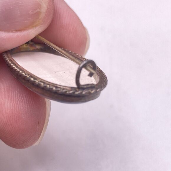 VTG Delfts Windmill Brooch Pin Porcelain C Clasp Sterling Silver - Picture 3 of 4